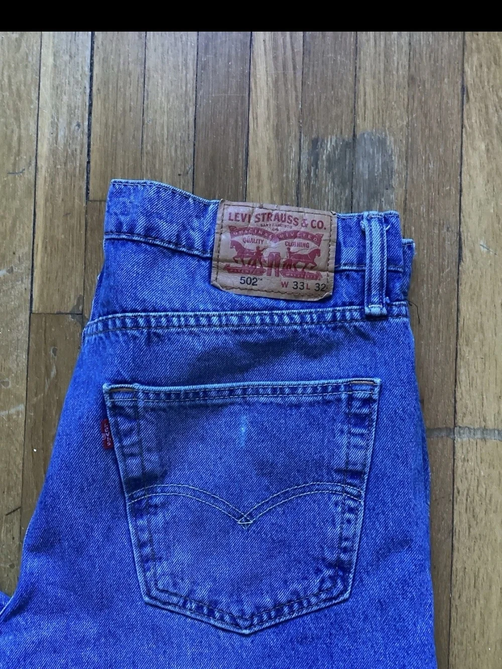 Levis 502 Slim Taper Men's 33-28 Light Blue Distressed Denim Jeans,Cotton Blend